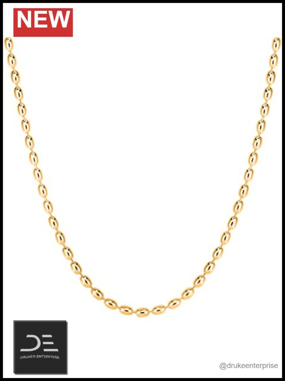 14K Gold Plated Over 925 Sterling Silver Oval Rice Bead Chain Necklace Women
